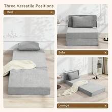 Convertible Folding Sofa Bed Sofa Living Room Sofa Small Corduroy Sofa Bed Leisure Chair Foldable Memory Foam Floor Bed Suitable For Bedroom RV Dormitory Office With Pillow Corduroy Gray Single - 亞麻淺灰色 - 查看 3