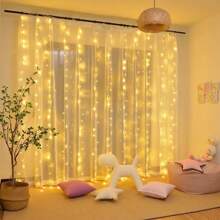 1pc Remote Control Window Curtain Fairy Lights String, 8 Modes, USB Powered, Suitable For Indoor Bedroom Window, Christmas, Ramadan, Wedding, Birthday Party Decor