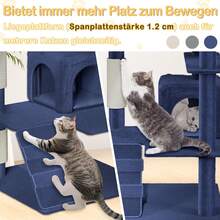 VA-Cerulean Cat Tree 130 Cm High Cat House, Multi-Level Scratching Post Climbing Tower With Sisal Posts, Platforms And Cat Cave, Robust Cat Scratching Post, Cat Furniture For Cats (Type A, Blue-Grey/Light Grey/Beige)