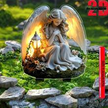 Acrylic Angel Wish Garden Wooden Stakes | 2D Boho Fairy Theme Lawn And Planter Art Sign | Multipurpose Outdoor Decoration For Yard, Garden And Planters (Whimsical Scene Decor)