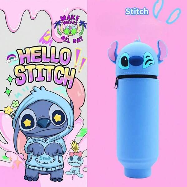 Disney 1pc Disney Stitch Silicone Pen Holder - Foldable & Portable Design, Desk Storage Box For Office & School Supplies, Cute Christmas, Birthday, New Year Gift,Pencil Case,Pencil Pouch,School Bag