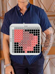 Men's Short Sleeve Shirt With Priest Collar Comfort And Elegance For Work And Everyday Life - Blue and White - View 5