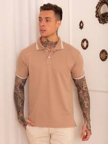 Lucky Star Modas Men's Striped Polo Shirt Piquet Knit - Khaki - View 2