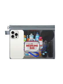 Bolsa de malla con patrón de botella de medicina de dibujos animados "Bolsa médica", bolsa de almacenamiento portátil con cojín de aire rojo, bolsa de maquillaje, bolsa de productos de cuidado de la piel, artículos de viaje, suministros de dormitorio, regalos de novia de boda, regalos del Día de la Madre, regalos de cumpleaños, regalos para amigos y maestros, bolsa de almacenamiento de medicamentos, almacenamiento de baño, almacenamiento de joyas, bolsa de almacenamiento de aceite labial y cosméticos, bolsa de lavado para dormitorio de estudiantes, regalo para esposa, familia, amigos, colegas - Multicolor - Ver 10