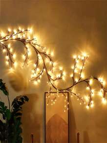 1 pieza Lámpara de rama artificial de 1,8 m/5,9 pies, lámpara de rama de sauce suave y flexible, alimentada por USB con 8 modos, 96 LED/144 LED, adecuada para decoración interior de sala de estar y dormitorio, iluminación ambiente interior, fiestas, reuniones, regalos de cumpleaños, iluminación decorativa de Halloween y Navidad