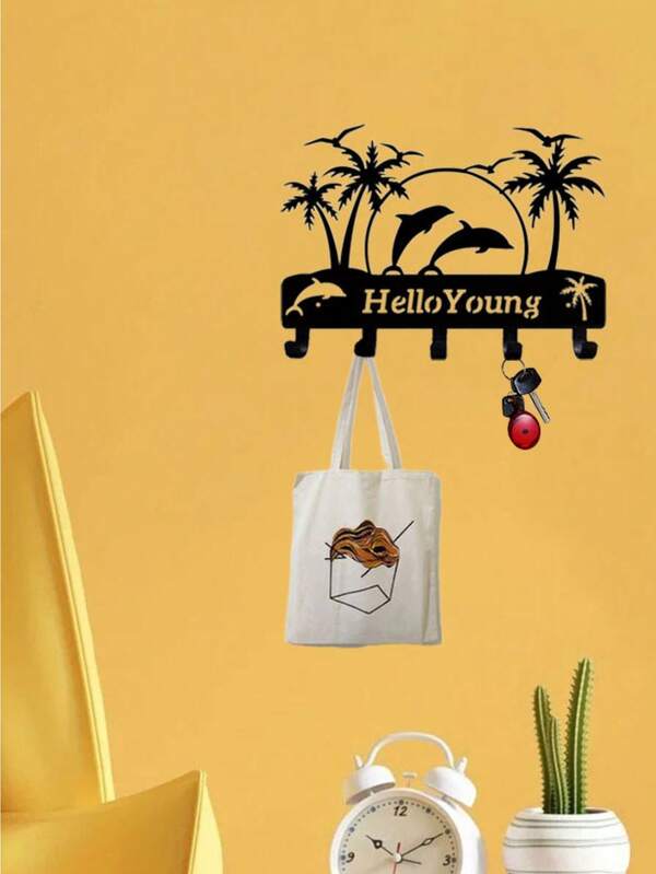 CIFbuy 1 قطعة كلاب ذات تصميم لفلامنقو وشجرة النخيل والغروب معدنية للجدار - كلاب لمناشف المطبخ، حامل الأكواب، كلاب المريلة، كلاب تخزين متعددة الاستخدامات للمنزل والمقهى وغرفة الشاي ومدخل المنزل - قوية ومدّخرة للمساحة (أسود)