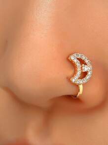 Anillo de nariz sin perforación, diseño en forma de U de cobre con circonita cúbica, estrellas, corazones y coronas, decoración para la nariz sin perforación