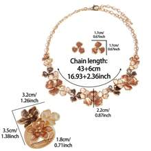 Cring Coco 1 conjunto de 3 peças de joias vintage boêmias minimalistas elegantes casuais cáqui com gotas de óleo esmaltadas em liga de zinco, conjunto de joias para decoração de flores, adequado para uso diário feminino, festas, encontros, presente de dia das mães