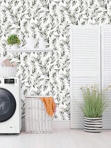 1卷45厘米宽橄榄叶自粘壁纸，防水可移除墙面装饰，适合时尚家居装饰（17.53英寸 x 118英寸） - 黑與白 - 查看 16