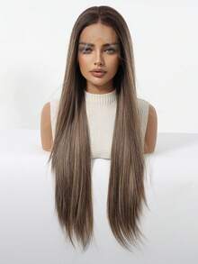 13x4 High Definition Transparent Lace Front Wig - 30 Inch Synthetic Heat Resistant Fiber Long Straight Brown Hair Wig, Comfortable & Breathable - Suitable For Daily Wear, Parties, Creating Elegant Feminine Looks (Due To Differences In Individual Display Devices And Variations Between Natural And Indoor Lighting, There Might Be A Slight Color Variation Between The Picture And The Physical Item.) - Brown Ombre - View 4