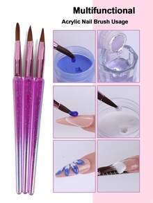 3 Buah/Set Pena Kristal Aurora untuk Seni Kuku, Cocok untuk Kuku Akrilik DIY, Set Kuas Kristal, Alat Kuku - Purple - View 9