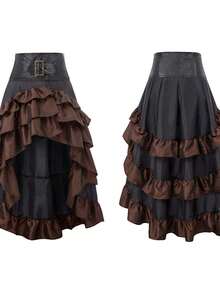 Women's Gothic Steampunk Skirt Renaissance Style High-Low Belted Skirt Victorian Skirt - 深棕色 - 查看 3