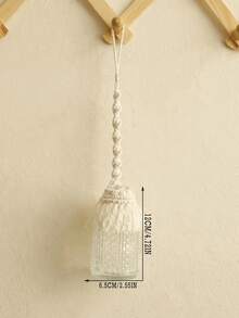 1Pc Handmade Macrame Hanging Vase Holder – Boho Wall-Mounted Glass Flower Jar Decor, Rustic Rope Plant Hanger For Dried Flowers, Indoor Garden Home Decoration For Living Room, Bedroom, Balcony - Beige - View 8