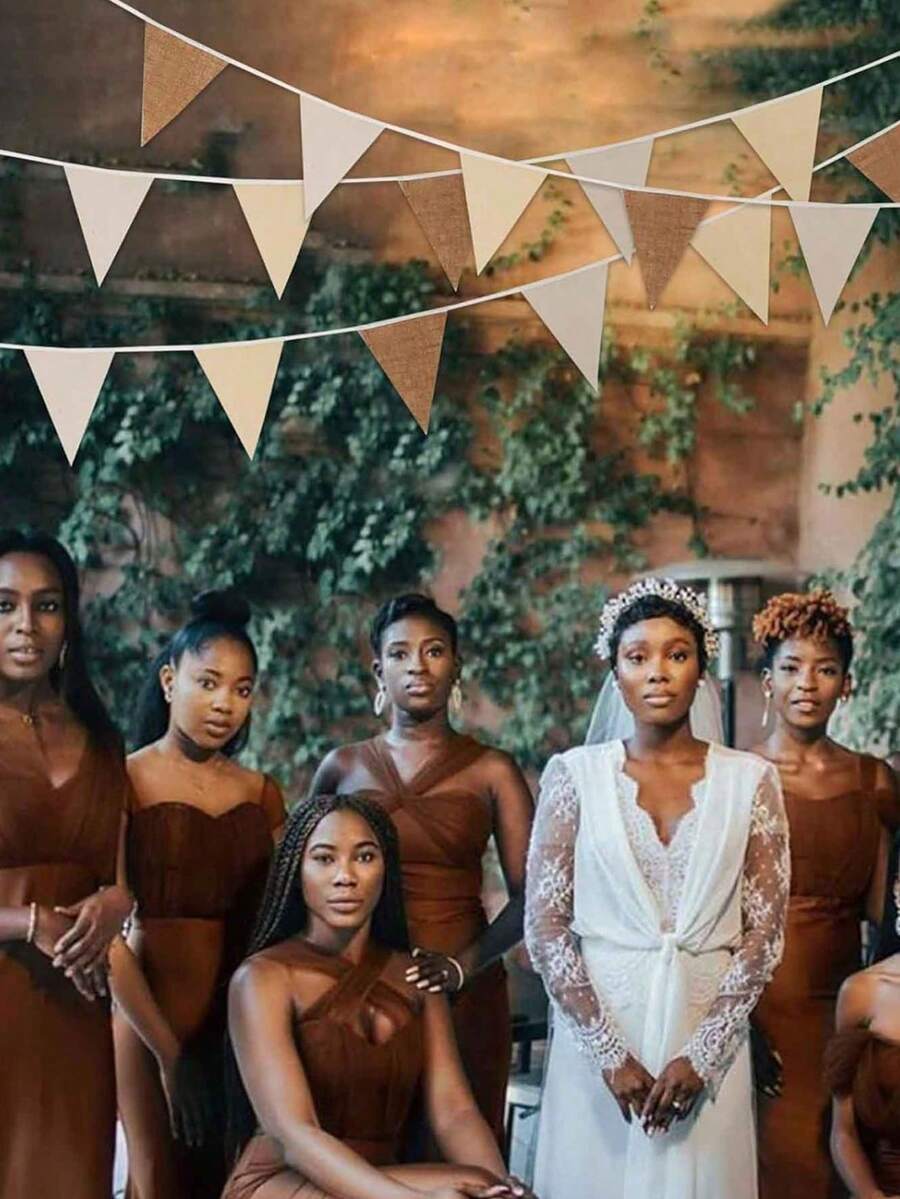 16.4 英尺/500 厘米粗麻布横幅粗麻布三角旗亚麻彩旗花环彩旗生日婚礼派对订婚露营乡村波西米亚风 - 家居装饰 - 婚礼装饰