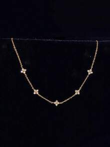 1 chiếc dây chuyền xương đòn bằng thép không gỉ sang trọng thanh lịch bằng vàng 14k dành cho nữ, vòng cổ kim cương zirconia hình hoa bốn lá, chống thấm nước và chống phai màu, thích hợp để đeo hàng ngày, dự tiệc, ngày lễ, làm quà tặng cho bạn bè, gia đình - Vòng cổ mới 3 - Xem 6