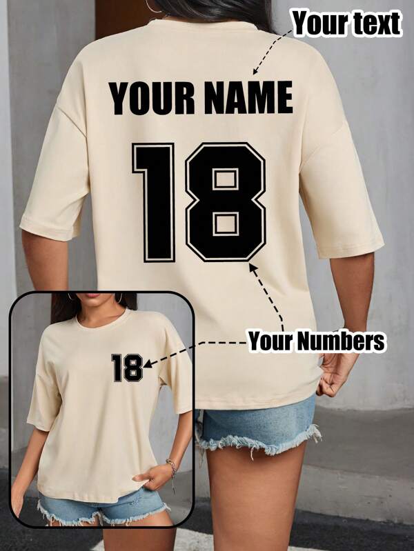 Custom Oversized Women's T-Shirts, Can Be Personalized With Your Number Logo, Name/Text/Lucky Number, Black Shirts, Women's Loose Short Sleeve T-Shirts, Holiday Gifts, Fall Clothing, Winter Clothing, Women's Tops, Best Friend Gifts, Anniversary Gifts,Stylish,Fashion,Hipster,Casual,Minimal Chic,Personalized,Customized,Custom,Unique,Guy Costumes,Capsule Wardrobe,Men Basic/Street Style,Ideal Gifts For Him,Boyfriend,Family,Friends,For Birthdays,For Vacation/Holiday,For School/Competition,For Sports/Climbing