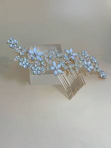 1pc Bride Hair Comb Alloy Rhinestone Ornament, Fashion Wedding Hair Accessory, Retro Style Photo Shoot Crystal Hair Clip Valentine's Day Accessories - A - View 2