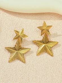 1 par de pendientes tipo botón con formas de corazón, estrella de mar, sol, floral y geométricas en tono dorado de acero inoxidable, adecuados para uso diario, playa, fiesta y vacaciones, gran regalo para amigos