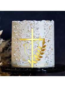 3 piezas/6 piezas Decoración de tarta de acrílico con paz, Adorno dorado de cruz para bautizo y amor, Suministros para decoración de tartas