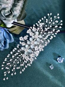 1 buc Elegant Femei Stras Decor Faux Pearl Floare Nuntă Mireasă Accesoriu De Păr, Moda Festival Petrecere Coafură