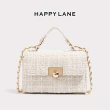 HAPPY LANE Geantă de mână vintage elegantă din lână, geantă de umăr minimalistă simplă, geantă cross-body cu cataramă aurie personalizată, potrivită pentru afaceri, casual, cumpărături, școală, geantă cu închidere prin răsucire frontală, vine cu curea de umăr, foarte potrivită pentru zi cu zi, petreceri și călătorii, ușoară și durabilă, fermecătoare retro, perfectă pentru femeile care urmăresc eleganța personalizată, potrivită pentru orice ocazie, prezintă un gust vestimentar unic. - Multicolor - Vizualizare 7
