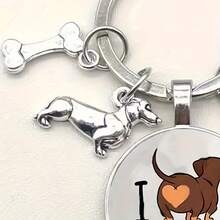 I Love Dachshund Dog Keychain Cute Animal Dog Tag Alloy Keychain Ring Wallet Bag Backpack Charm Pet Lover Dog Mom Dad Gift - Silver - View 5
