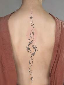 2 件脊椎假纹身临时纹身半永久纹身防水防汗持续 1-2 周逼真草本汁防摩擦不反光黑色适用于女性和男性纹身贴纸适用于手臂、胸部、腿部、腹部、腰部、手指、颈部、脊椎、现代人体艺术 - 黑色 - 查看 2