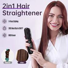 采用负离子技术的无线直发梳 - 快速加热、轻巧、USB-C 充电、耐热、2000mAh 电池、数字显示、适合所有发质、发刷 | 现代发刷 | 离子直发器，情人节礼物，生日礼物，