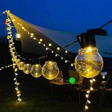 1 Peça Luzes de Corda em Formato de Globo Retrô Transparente Alimentadas por Energia Solar e com 8 Modos, Adequadas para Decoração do Jardim, Decoração da Barraca de Camping, Iluminação Externa para Casamento e Feriados, Decoração de Outono e Decoração Externa da Casa