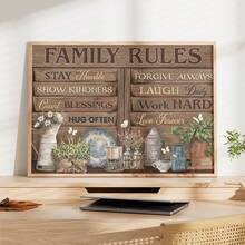 1 Pc Canvas Painting,Family Rules, Stay Humble, Forgive Always, Show Kindness, Laugh Daily, Count Blessings, Work Hard, Hug Often, Love ForeverRetro Eyes And Castles,Wood Framed Painting (1) Thickness 2.5 Cm/ 1 Inch-Home Decoration For All Occasions,Ideal New Year, Valentine's Day,Thanksgiving,Easter,Christmas Gift,Room Decoration Aesthetic,Wall Decoration Art,Perfect Gift,Autumn And Winter Wall Decoration,Living Room Decoration, Bedroom Decoration, Kitchen Decoration, Entry Decoration, Bathroom Decoration, Direct Wall Painting, High Quality Wall Painting Poster,Modern Home Decoration Stretched And Framed Ready To Hang - Black - View 5