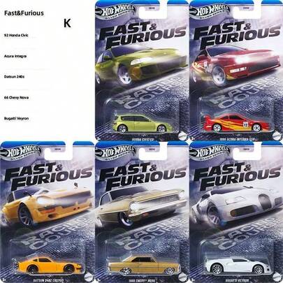 Hot Wheels Coche de juguete de colección de cultura de automóviles de primera calidad, serie Fast & Furious HNR88-M/L escala 1:64, aleación fundida a presión, Acura Nissan, serie plateada HRT81 Icono nacional, 2005, 1966 y GT40 Delorean Alphas 1973 Chevy Camaro, colección de juguetes, regalos para niños, ideal para entusiastas de los juguetes para coleccionar