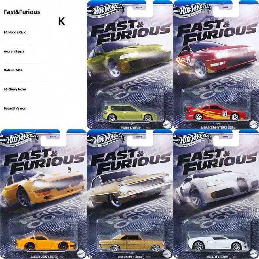 Hot Wheels 高级汽车文化收藏玩具车，速度与激情系列 HNR88-M/L，1:64 比例压铸合金车模，包括讴歌、日产、银色系列 HRT81 National Icon、2005、1966 款和 GT40 德罗宁、阿尔法、1973 款雪佛兰科迈罗等车型，是送给男孩的理想礼物，也是玩具爱好者的收藏佳品。