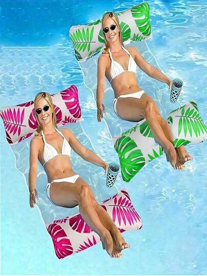2 piezas Hamaca de agua plegable de PVC de rayas para adultos, colchón inflable flotante de verano para nadar, anillo de natación, fiesta, tomar el sol, accesorios de playa, flotador de piscina