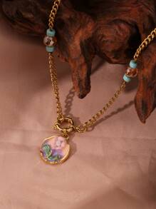 1pc Stainless Steel O-Shape NK Spring Clasp Small Flower Pendant Necklace, Suitable For Dating, Party, And Office Wear