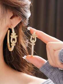 Elegant & Luxury Cubic Zirconia Creative Horse Shoe C Shape Copper Earrings, Glamorous Jewelry For Women Events