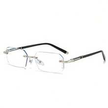 Men's Frameless Fashionable Glasses, Anti-Blue Light PC Lenses, Metal Hinges, Durable And Comfortable, Suitable For Casual Wear. Fashionable Glasses | Square Frame Glasses | Frameless Glasses - 藍片 - 查看 2