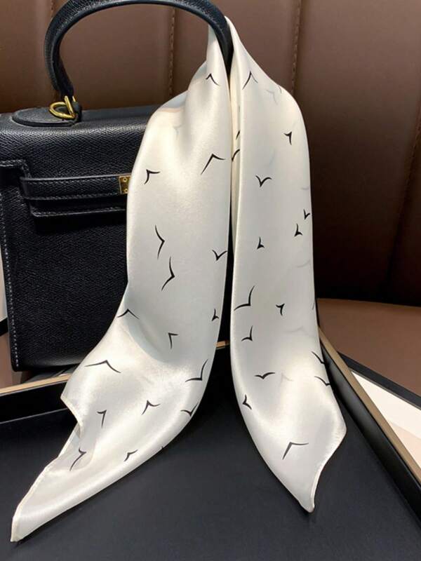 1pc Imitation Silk Seagull Print 27.5" Square Scarf, New Spring/Summer Bandana, Versatile Women Waistband Decor, Hair Scarf, Fashion Necktie