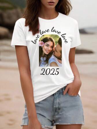 Camiseta suelta personalizada con foto, camiseta casual de primavera/verano para mujer con estampado personalizado con amigos/parejas/mascotas/hermanas/selfies/fotos, texto/bendiciones/nombres personalizados, top rosa, personalización de uniforme grupal, regalo sorpresa, regalo de cumpleaños, regalo de boda, regalo del Día de la Madre, regalo para la mejor amiga, regalo de aniversario, regalo del Día de San Valentín, regalo para ella, top de mujer, festival de música, regalo de fiesta