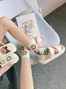 5 Pares (Estilos Aleatórios) Meias de Média Cano Versáteis para Todas as Estações para Mulheres, Azul/Verde, Estilo Streetwear Chique, Estilo Tulipa Grafite Fofo Estilo Universitário