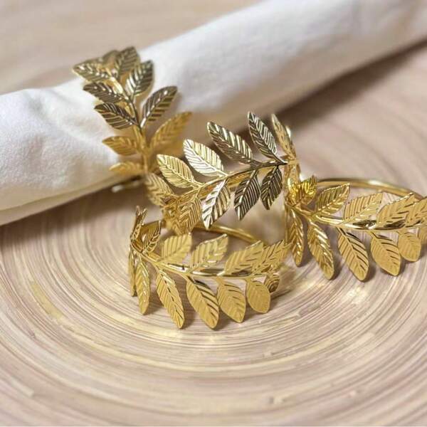2/6pcs, National Day Of Saudi Arabia Four Seasons Roll Leaf Napkin Ring, Suitable For Wedding Parties, Event Celebrations, Rural Dinners, Outdoor Camping, Birthday Party Table Decoration Napkin Ring, Hotel Opening Cross Leaf Napkin Buckle, Golden Napkin Ring, Simple Leaf Napkin Ring Mouth Cloth Ring