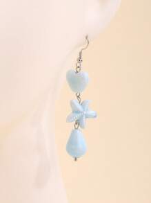 1 par de brincos minimalistas de cerâmica com pingente em forma de estrela-do-mar azul e elementos mistos, elegantes e versáteis, adequados para férias, festas e uso diário