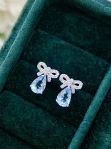 2 peças de brincos de prata esterlina S925 versáteis e modernos com laço de zircônia em formato de lágrima e laço retrô elegante para mulheres, adequados para uso diário feminino, joias para presente de festa e festival