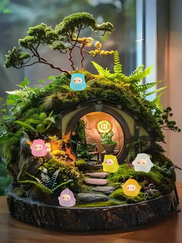 12pcs Light Up Cute Ornaments - Mini Resin Figures For Car Decoration, Miniature Garden And Home Decoration