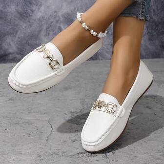 2025年春季新款女士潮流金链优雅一脚蹬乐福鞋，轻便舒适百搭橡胶平底鞋