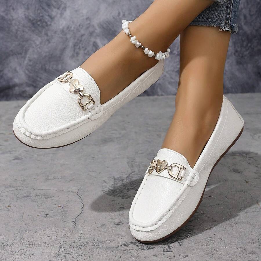 2025春季新款女士时尚金链优雅套脚乐福鞋，轻便舒适，百搭橡胶平底鞋