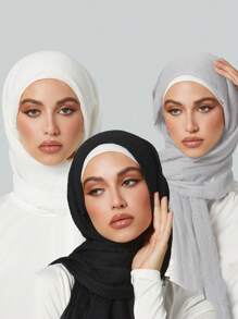 1 pieza Bufanda arrugada con flecos sencilla para mujeres, chal elegante y transpirable adecuado para uso diario