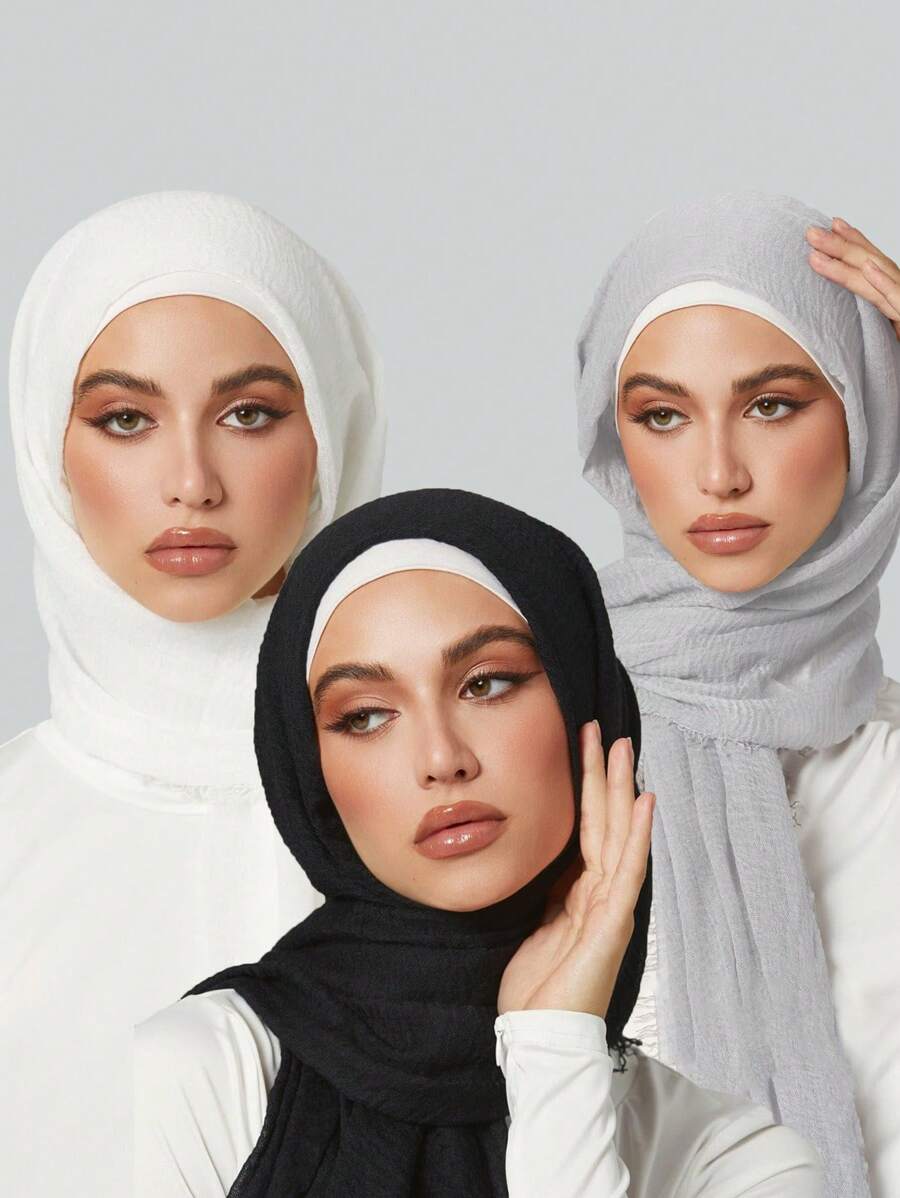 1 pieza Bufanda arrugada con flecos sencilla para mujeres, chal elegante y transpirable adecuado para uso diario