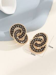 1 Pair Black Luxury Crystal Diamond Hoop Earrings For Party