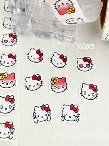 Sanrio Rollo de 500 piezas de pegatinas de Sanrio Hello Kitty - Pegatinas mate de colores reutilizables, aptas para scrapbooking, envoltorios de regalo, recuerdos de fiesta, manualidades DIY - Diseño de dibujos animados lindos con lazo rojo y detalles de bigotes, pegatinas para recuerdos de fiesta | Pegatinas de colores | Cinta decorativa Útiles escolares, Vuelta al cole