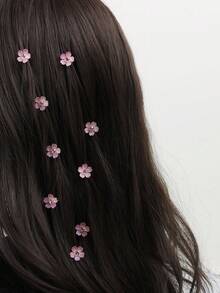 10 件粉色水晶花发夹，适合日常佩戴，爪夹，发夹，发夹